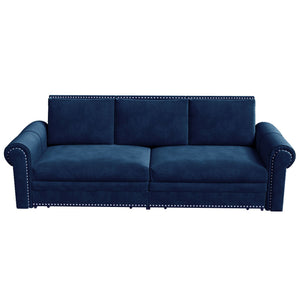 3 In 1 Convertible Sleeper Sofa With Nailhead Trim & Rolled Arm