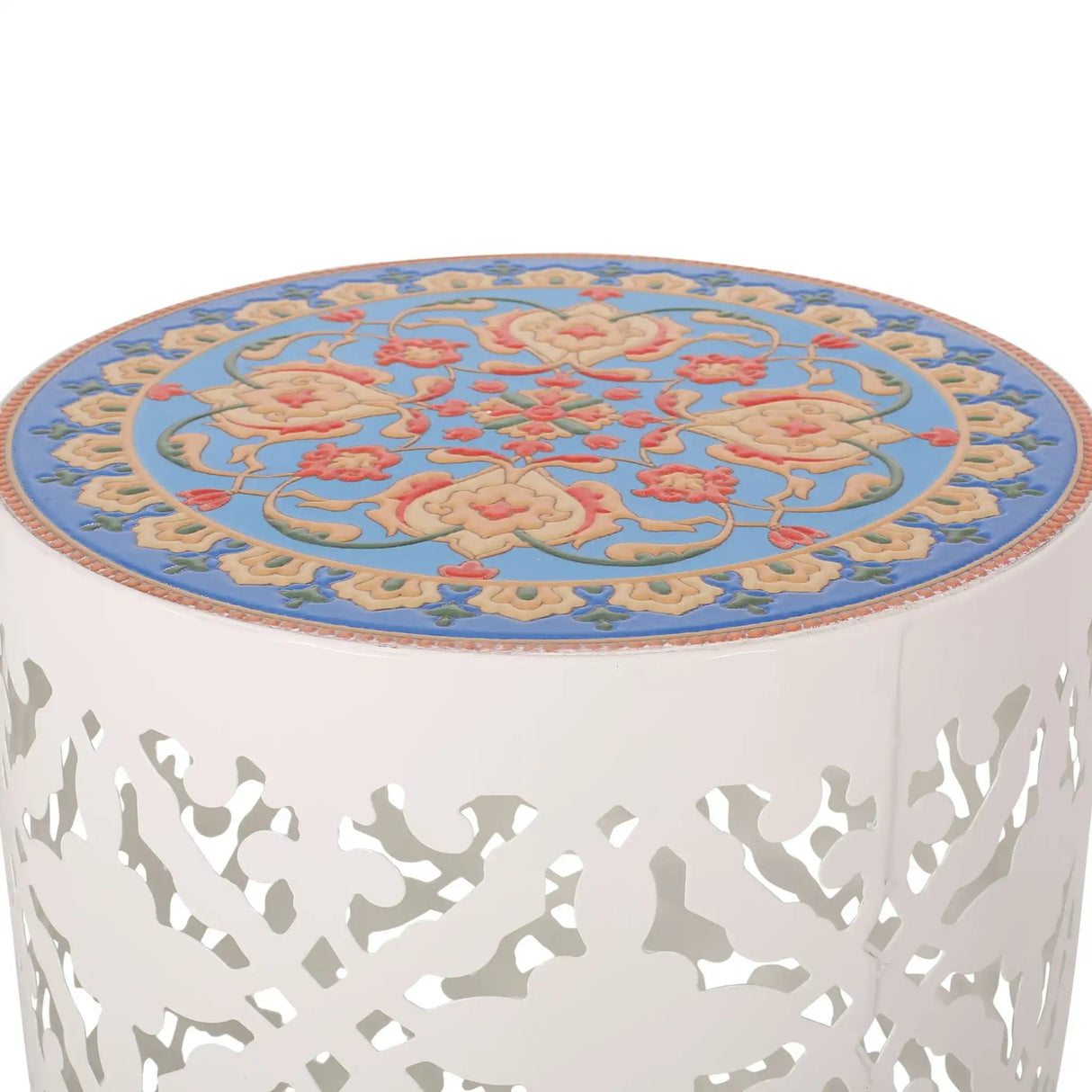 Airy - Outdoor Side Table with Lace Cut Design and Metal Frame