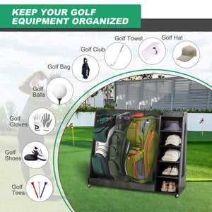 Gray Wooden Golf Bag Storage Rack with 3 Drawers