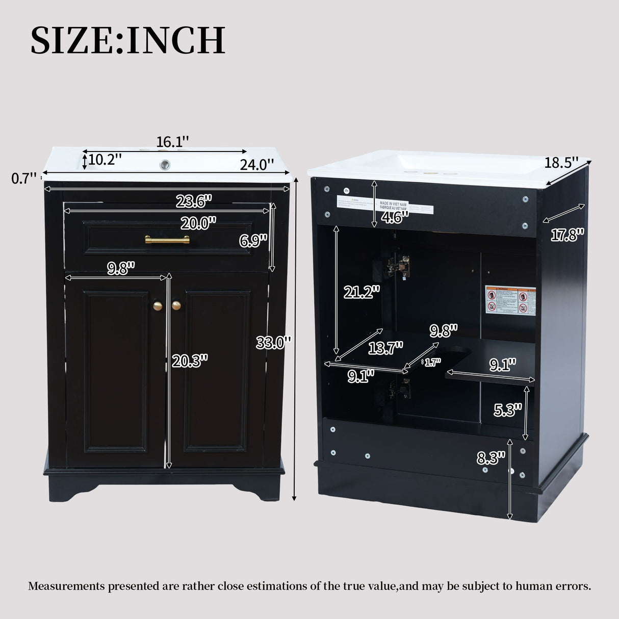 Bathroom Vanity With Integrated Sink, 2 Door Cabinet With Tip Out Drawer