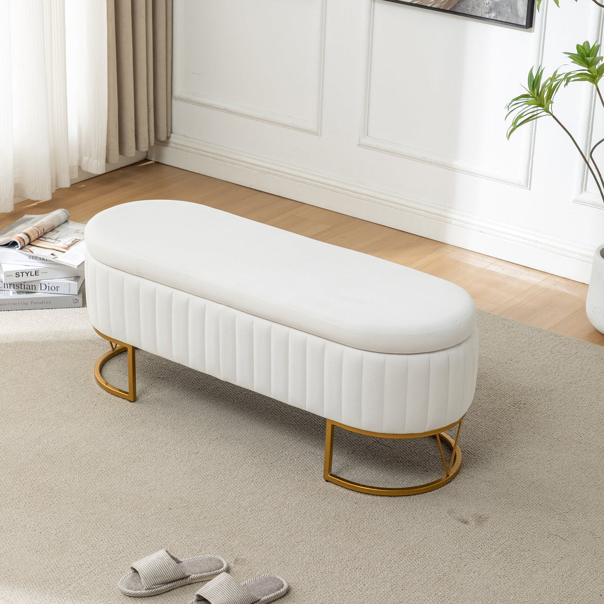 Storage Bench Bedroom Bench with Golden Metal Legs