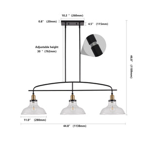 Industrial 3-Light Pendant Chandelier with Clear Glass Shades