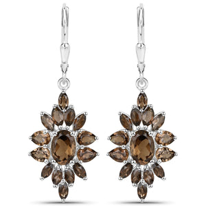 16.36 Carat Genuine Smoky Quartz .925 Sterling Silver 3 Piece Jewelry Set (Ring, Earrings, and Pendant w/ Chain)