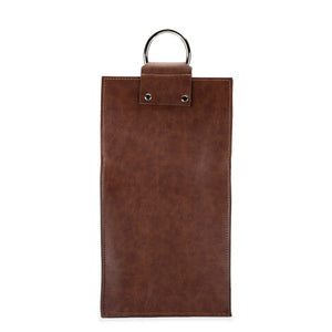 Brown faux leather double-bottle wine tote by viski®