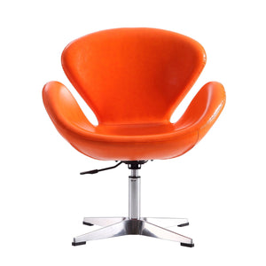 Upholstered Swivel Lounge Chair With Chrome Base And Adjustable Height - Orange