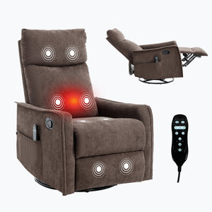 Heat Massage Manual Recliner Chair with Rocker and Swivel in Fabric