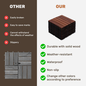 10 PCS Interlocking Acacia Hardwood Deck Tiles