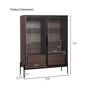 Modern Minimalist Style LED Curio Cabinet With Tempered Glass Door, Metal Legs