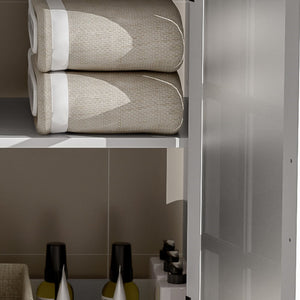 Modern Bathroom Vanity With Ceramic Sink, Tempered Blurred Glass Doors
