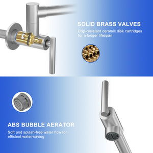 Wall Mount Pot Filler Faucet Folding Stretchable Kitchen Sink Faucet With 2 Handles - Brushed Nickel