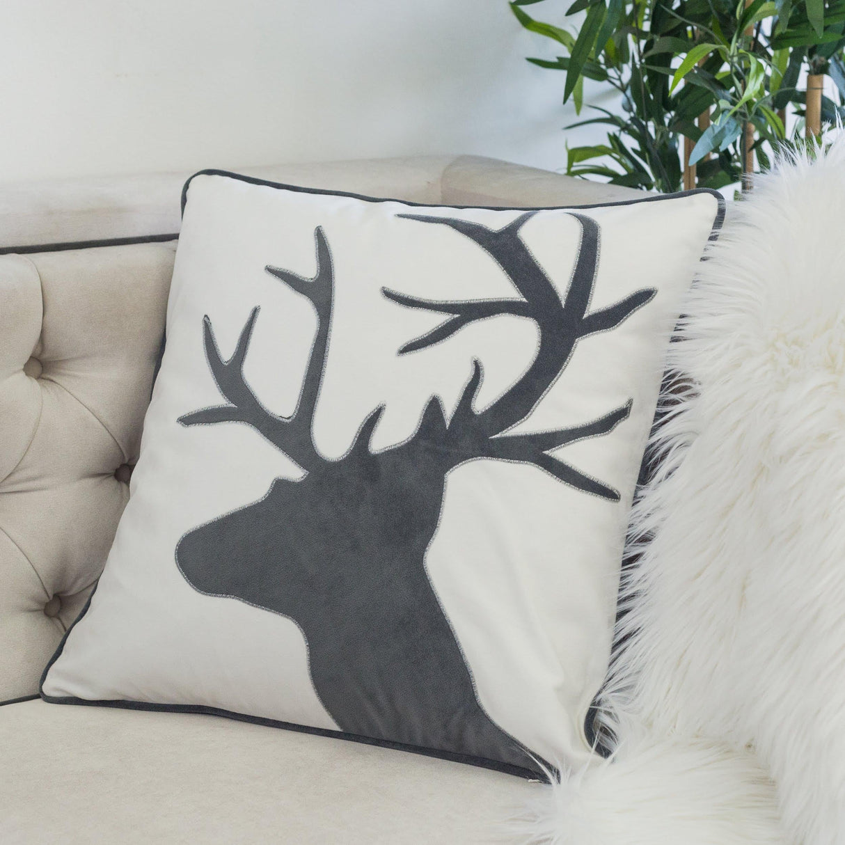 Holiday Reindeer Velvet Accent Pillow 20x20