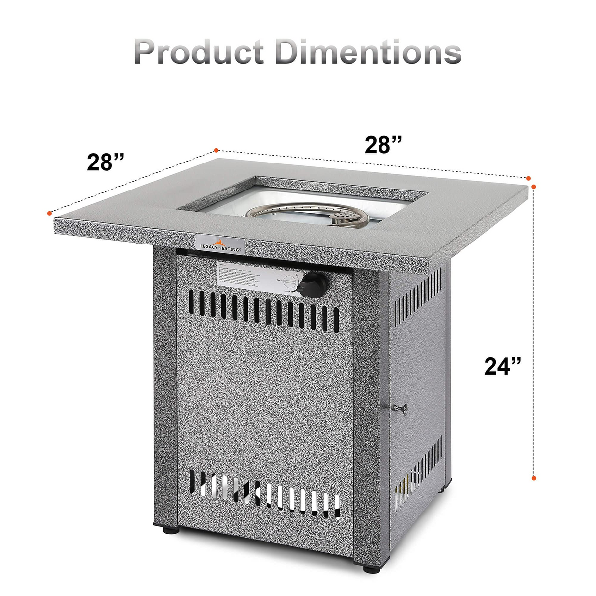 28' 50000 BTU Silver Outdoor Propane Gas Fire Pit Table