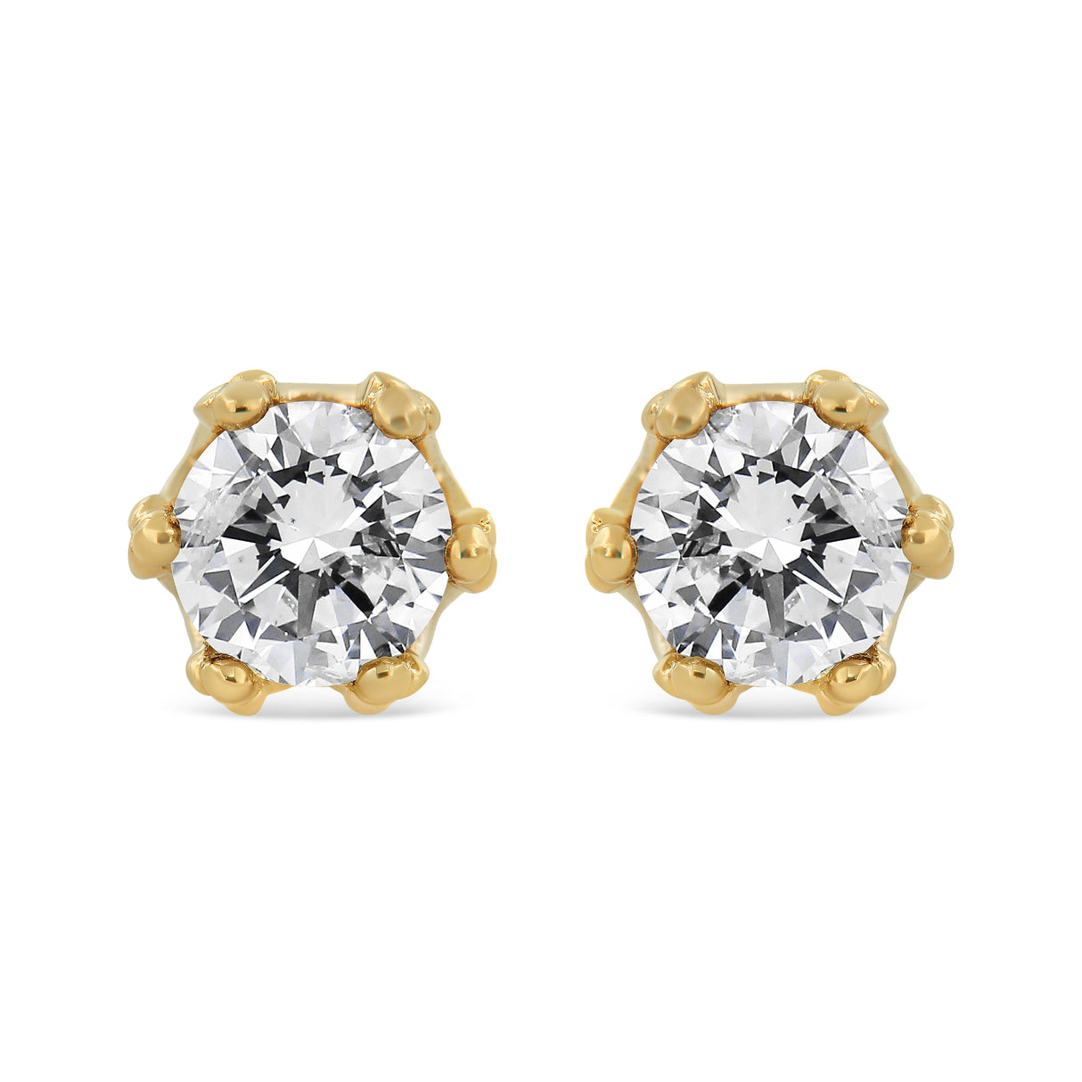14K Yellow Gold 2.0 Cttw Round Diamond Crown Stud Earrings (I-J Color, I1-I2 Clarity)