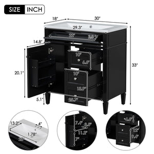 Bathroom Vanity With Top Sink, Storage Cabinet, 2 Drawers, Tip Out Drawer
