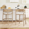 Wood And Rattan Upholstered Arm Bar Stools, Set of 2