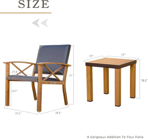 Patio Bistro Set 3 Pieces with Wood Grain Aluminum Wicker