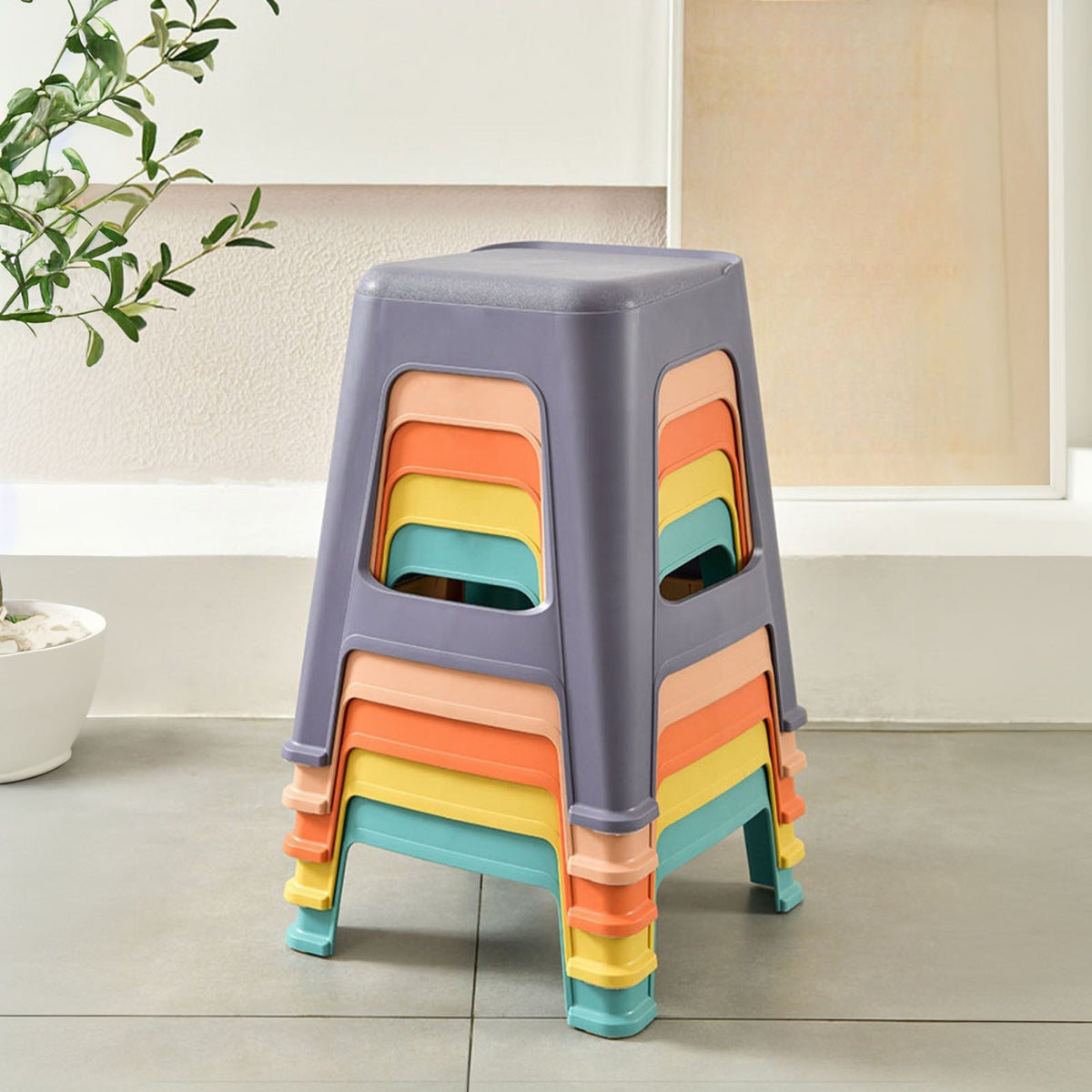 Colorful Stackable Classroom Stools, 5 Pack, Lightweight Plastic - Multicolor