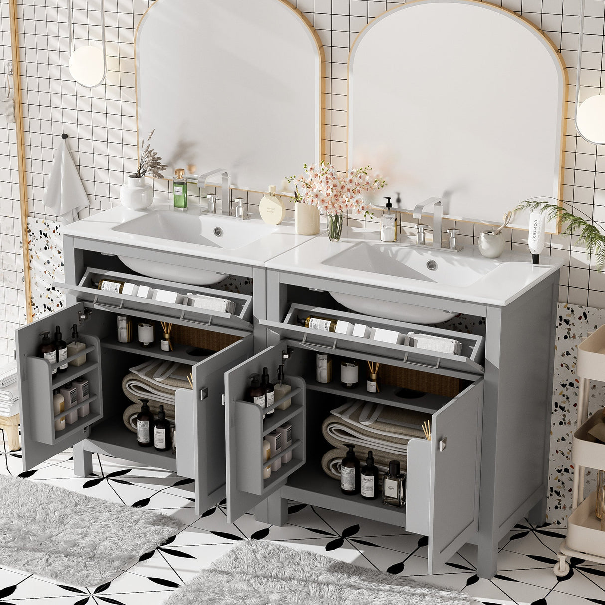 60" Modern Black Bathroom Vanity Set