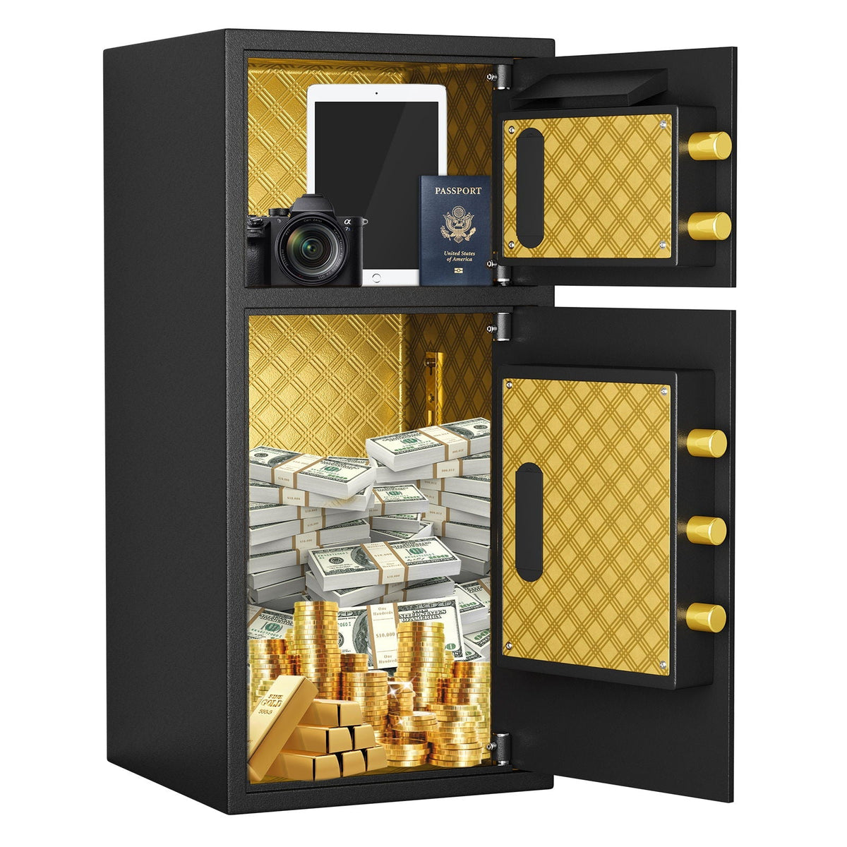 Large Double Door Coin Operated Safe, Digital Security Safe With Fireproof And Waterproof Bag