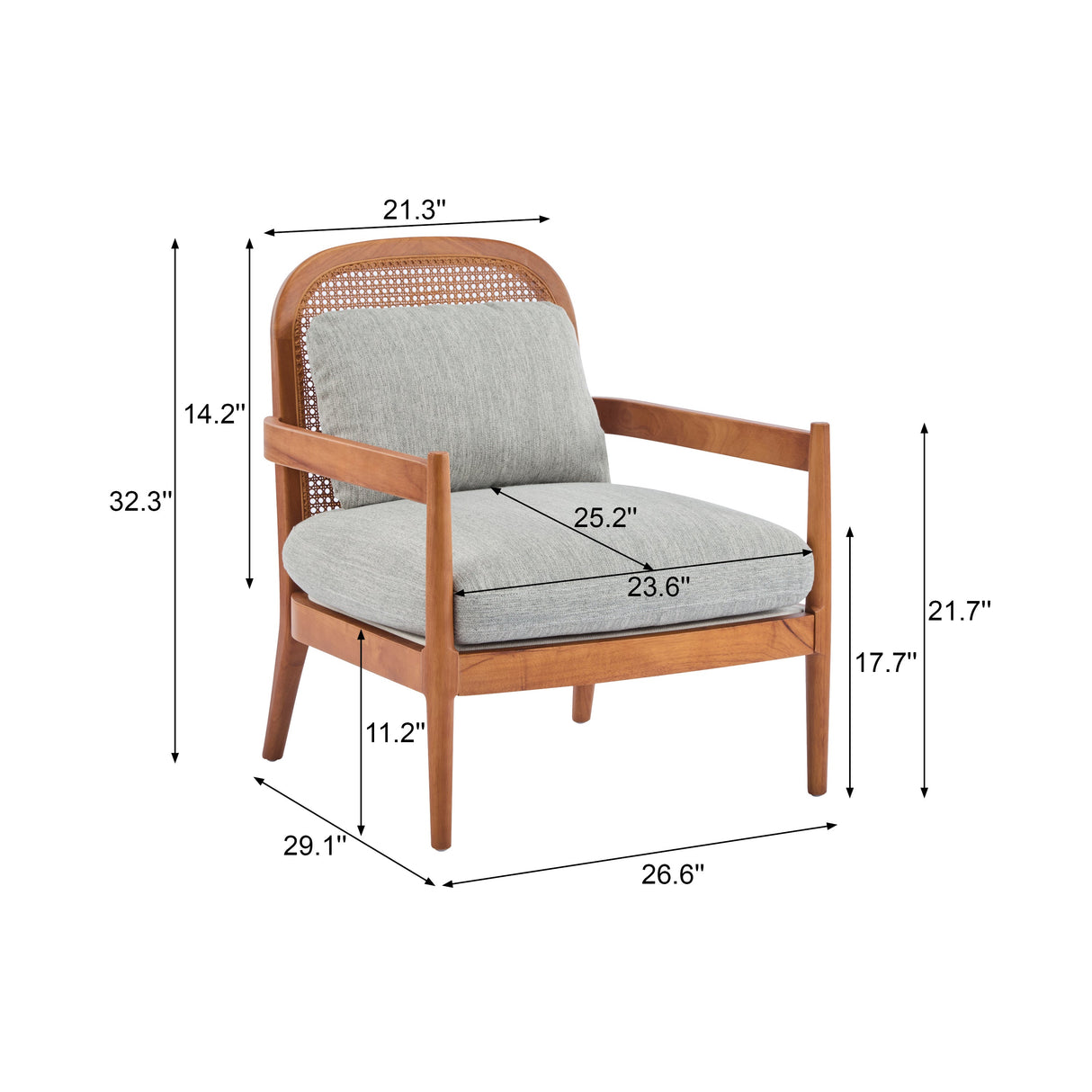 Elliston Rattan Backrest Solid Wood Accent Chair with Cushions, Set of 2