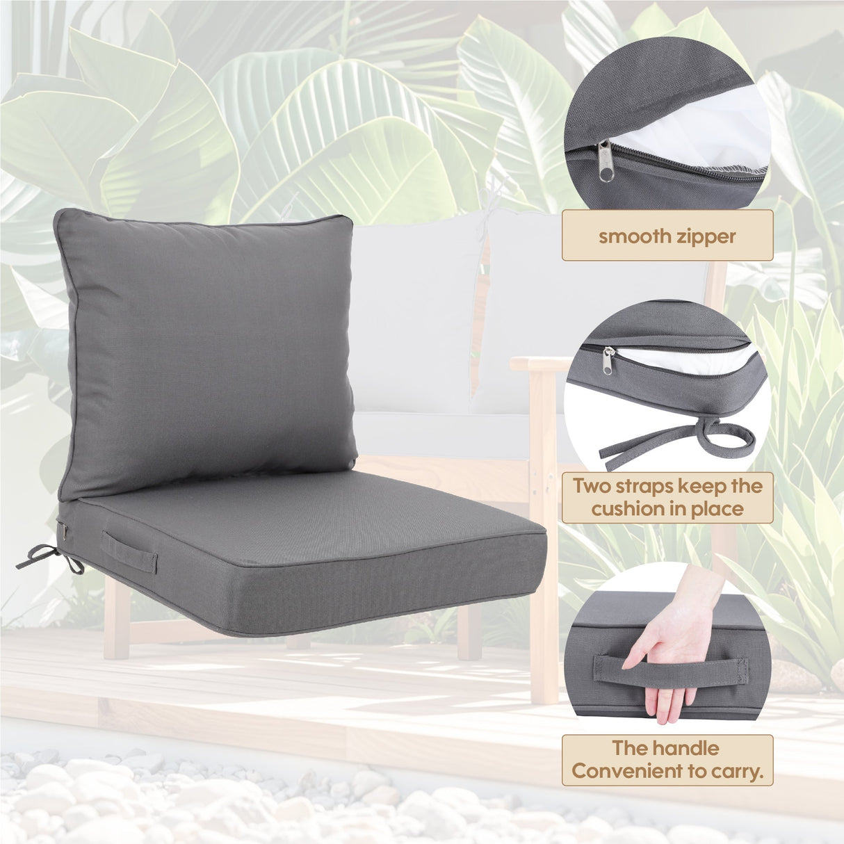 24x24 Inch Outdoor Deep Seat Cushion Set - Waterproof Fade-Resistant Patio Furniture Cushions