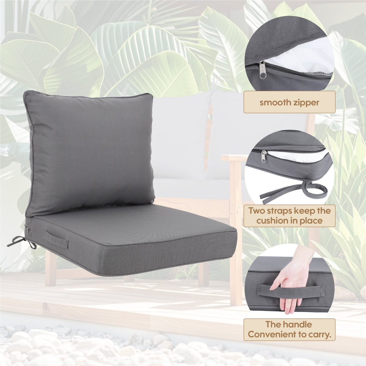 24x24 Inch Outdoor Deep Seat Cushion Set - Waterproof Fade-Resistant Patio Furniture Cushions
