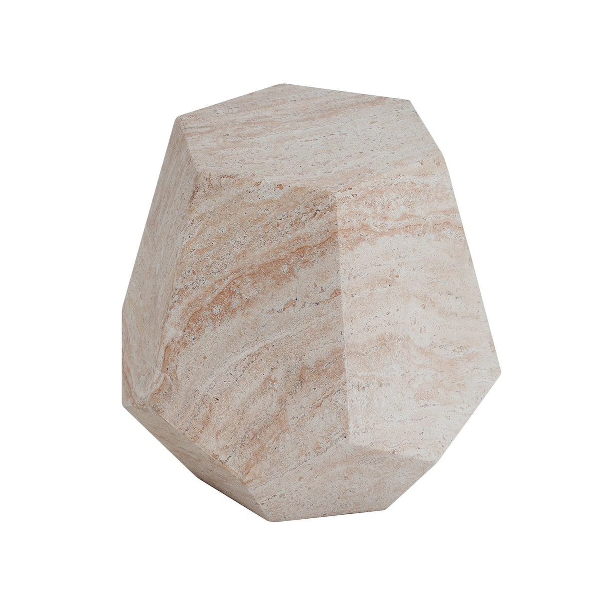 Outdoor/Indoor Lightweight Concrete Side Table with Travertine Finish in Beige