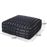 Dalm Fabric Square Pouf Ottoman with Polystyrene Beads Filling - Dark Blue / White