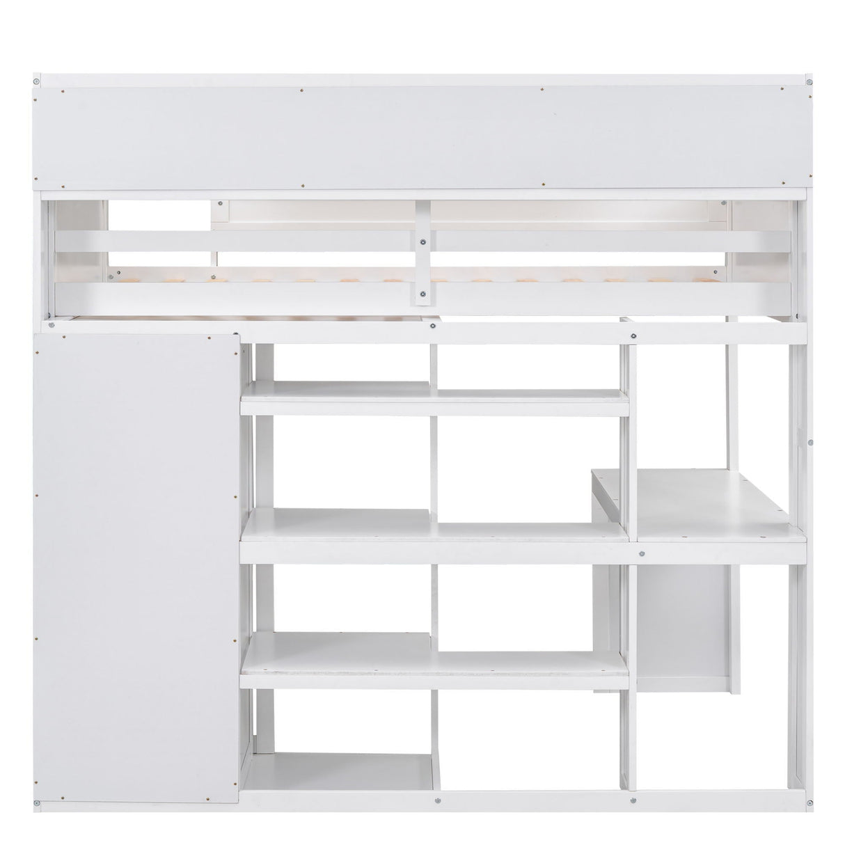 Loft Bed With Built In Desk, Storage Shelves, And Wardrobe