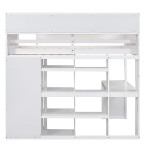 Loft Bed With Built In Desk, Storage Shelves, And Wardrobe