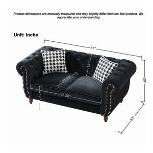 Chesterfield 3 And 2 Seater Upholstery Sofa With Roll Armrest & Nailhead Fabric Couch