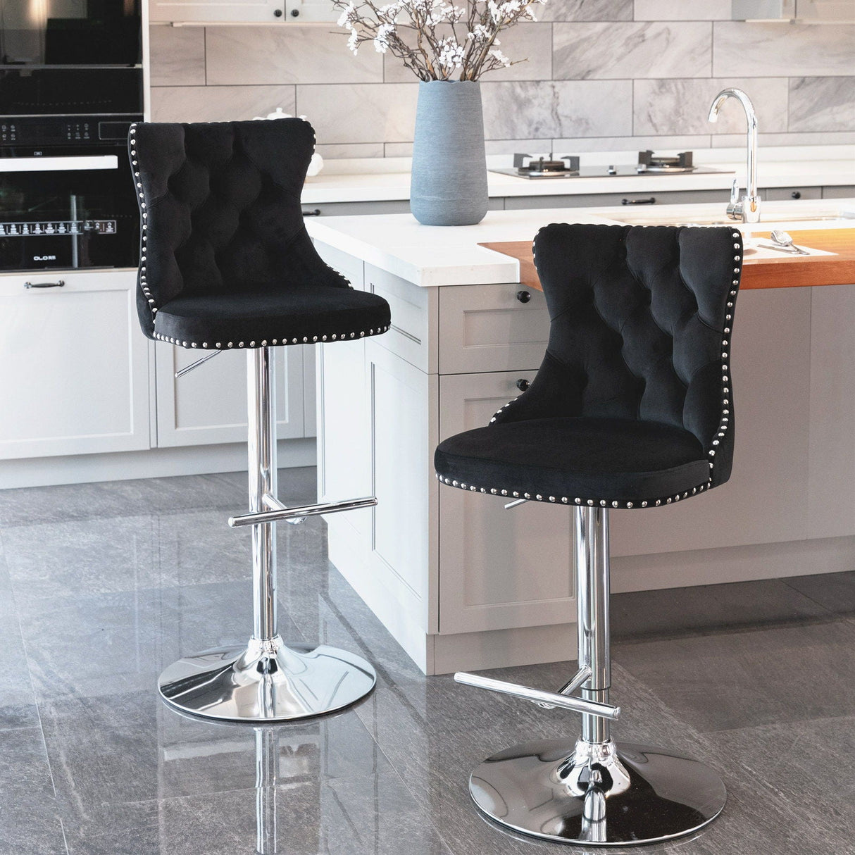 Swivel Barstools Adjusatble Seat Height From 25-33", Modern Upholstered Base Bar Stools With Backs Comfortable Tufted For Home Pub And Kitchen Island (Set of 2)