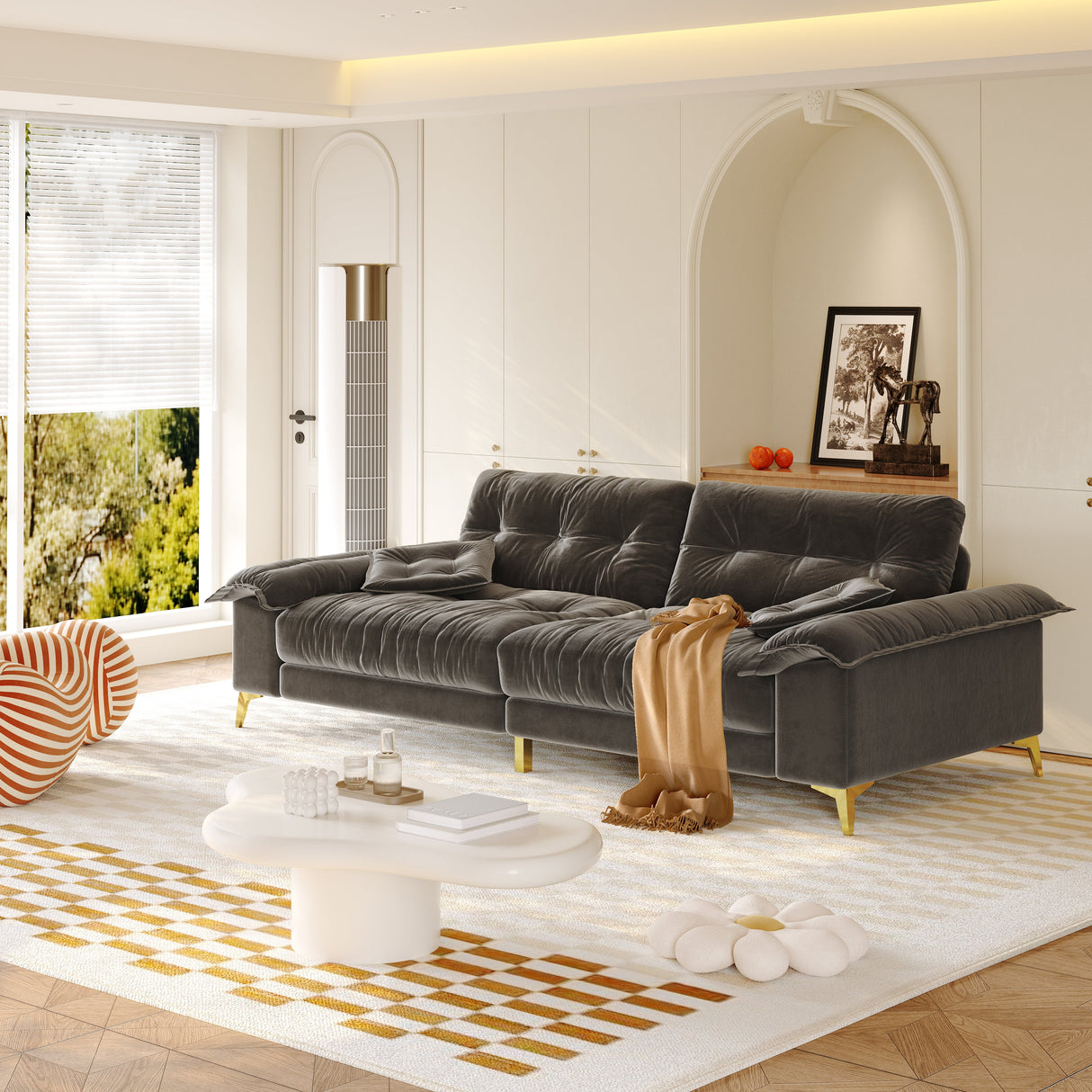 104.7" Modern 4-Seater Cloud Sofa with Wide Flip Armrests