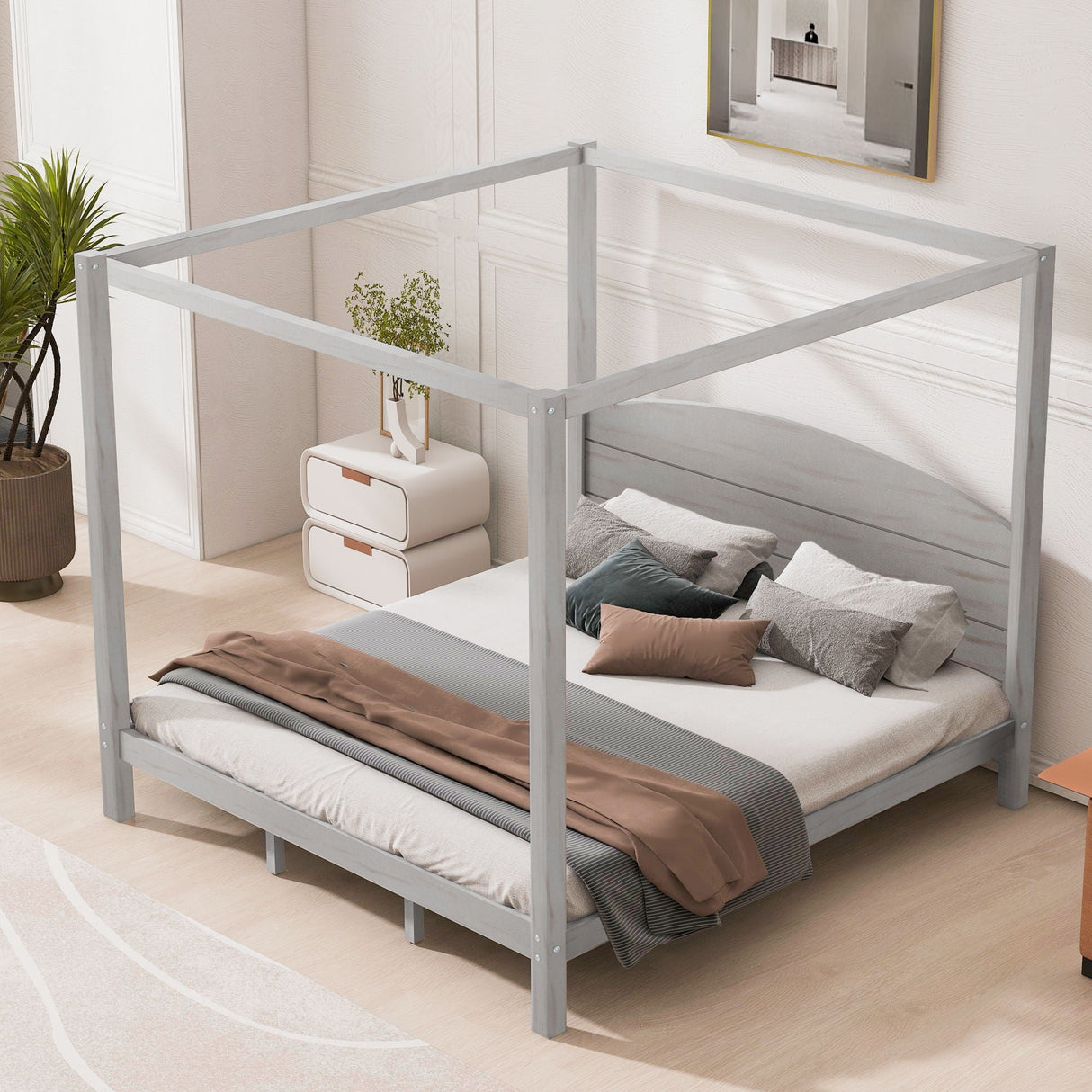 anopy Platform Bed With Headboard And Support Legs
