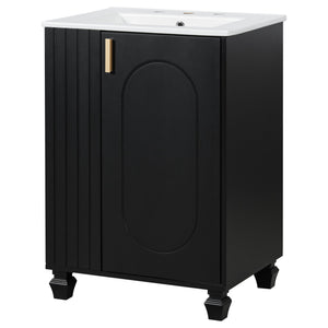 Classic Retro Bathroom Vanity With Sink, Door Shelf, Side Open Storage Frame