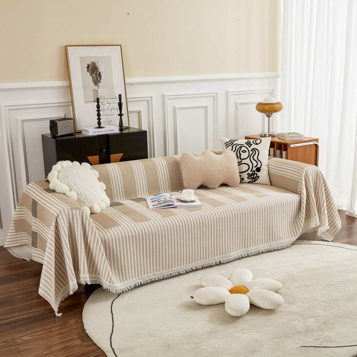 Waffle Lattice Fabric Sofa Cover, Multi-purpose Soft Sofa Throw, Couch Cover Blanket Throws for Couches