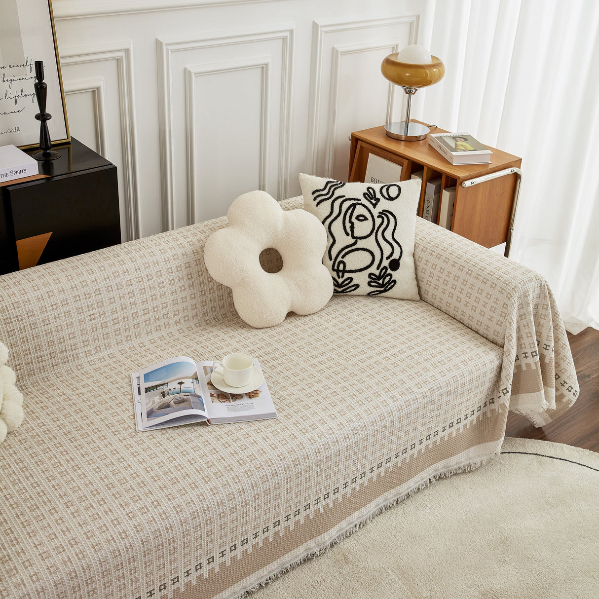Waffle Lattice Fabric Sofa Cover, Multi-purpose Soft Sofa Throw, Couch Cover Blanket Throws for Couches