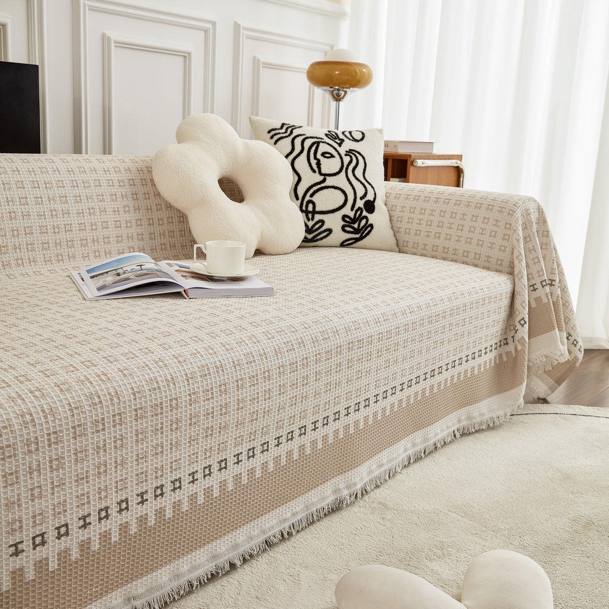 Waffle Lattice Fabric Sofa Cover, Multi-purpose Soft Sofa Throw, Couch Cover Blanket Throws for Couches