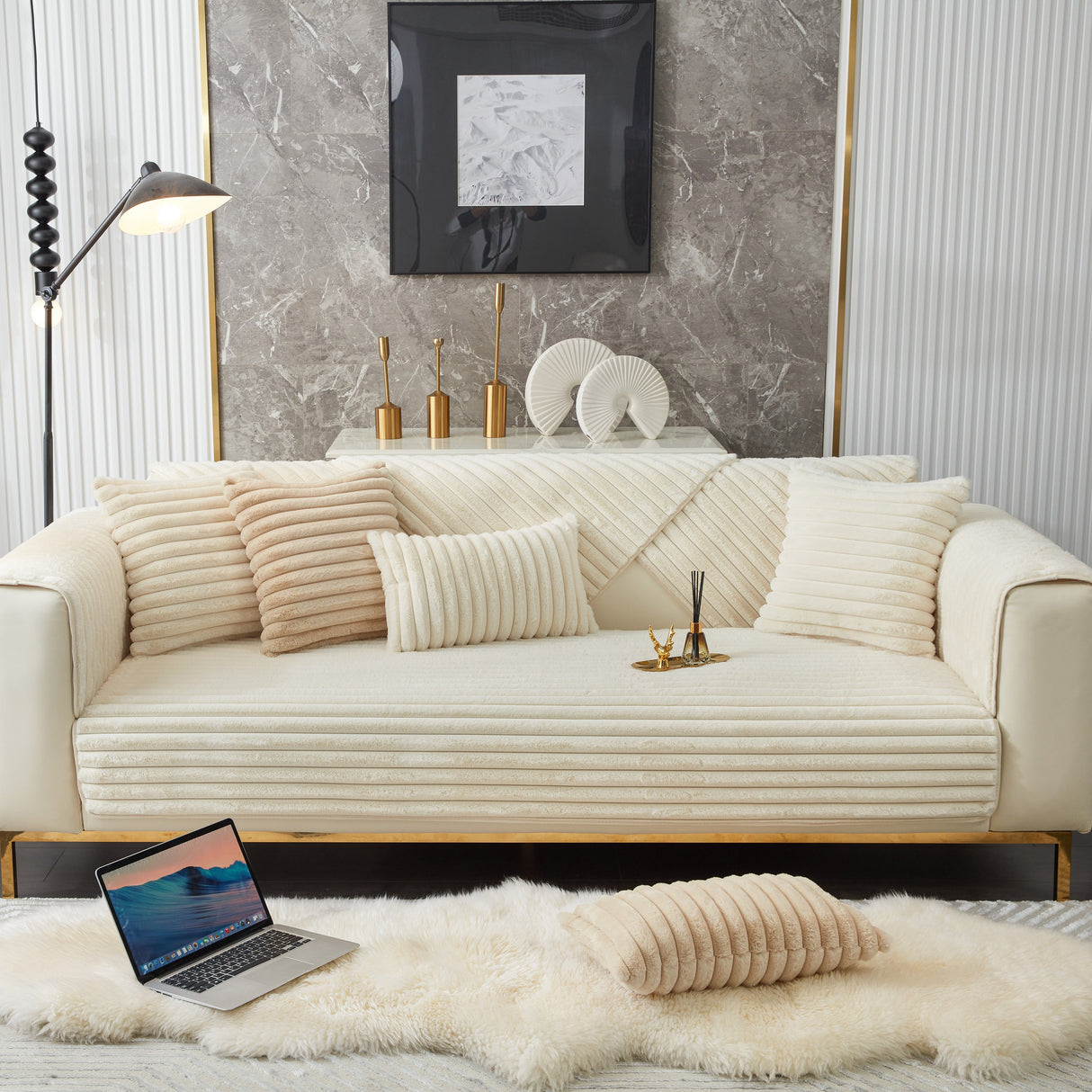 Winter Thickened Rabbit Plush Non-slip Sofa Cushion