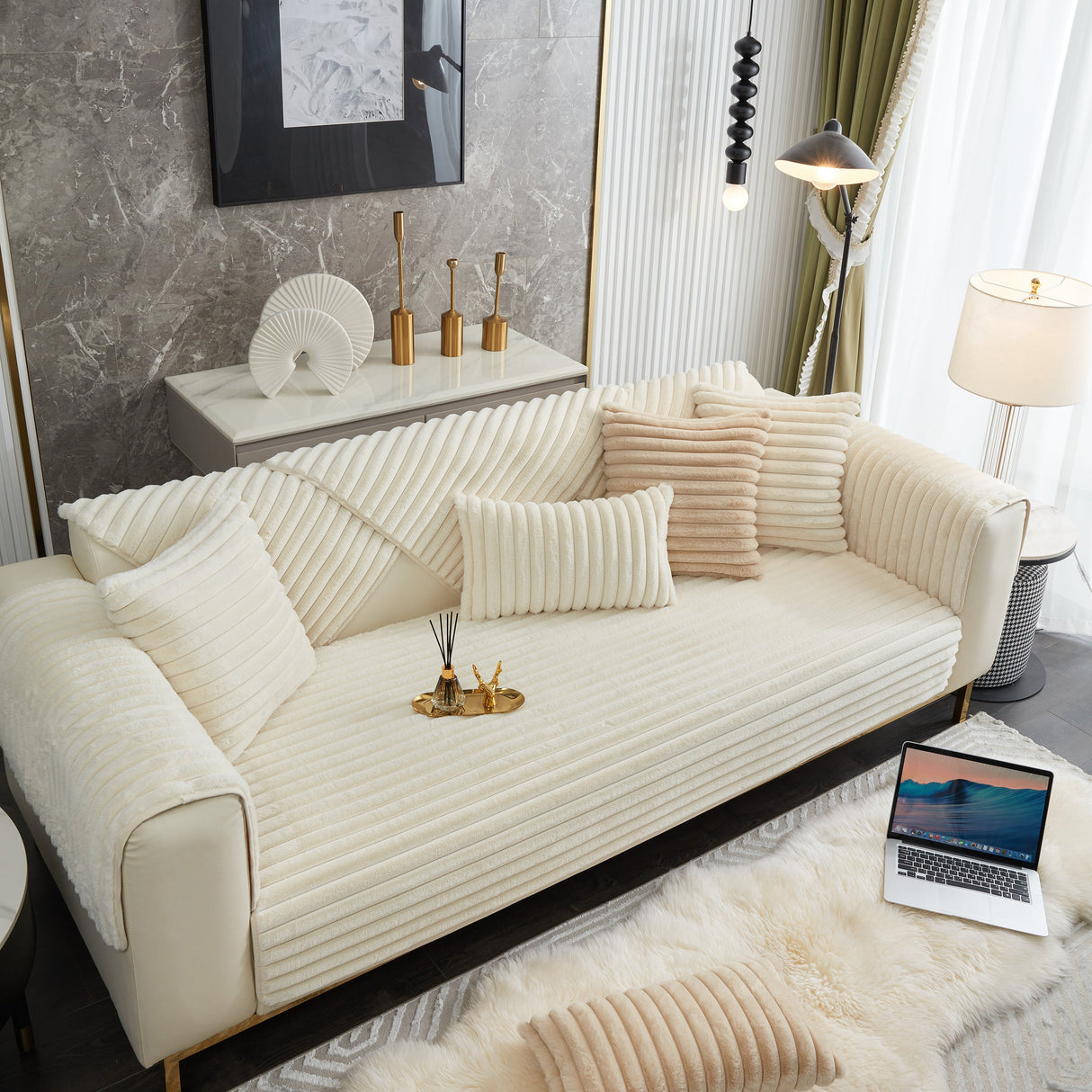 Winter Thickened Rabbit Plush Non-slip Sofa Cushion