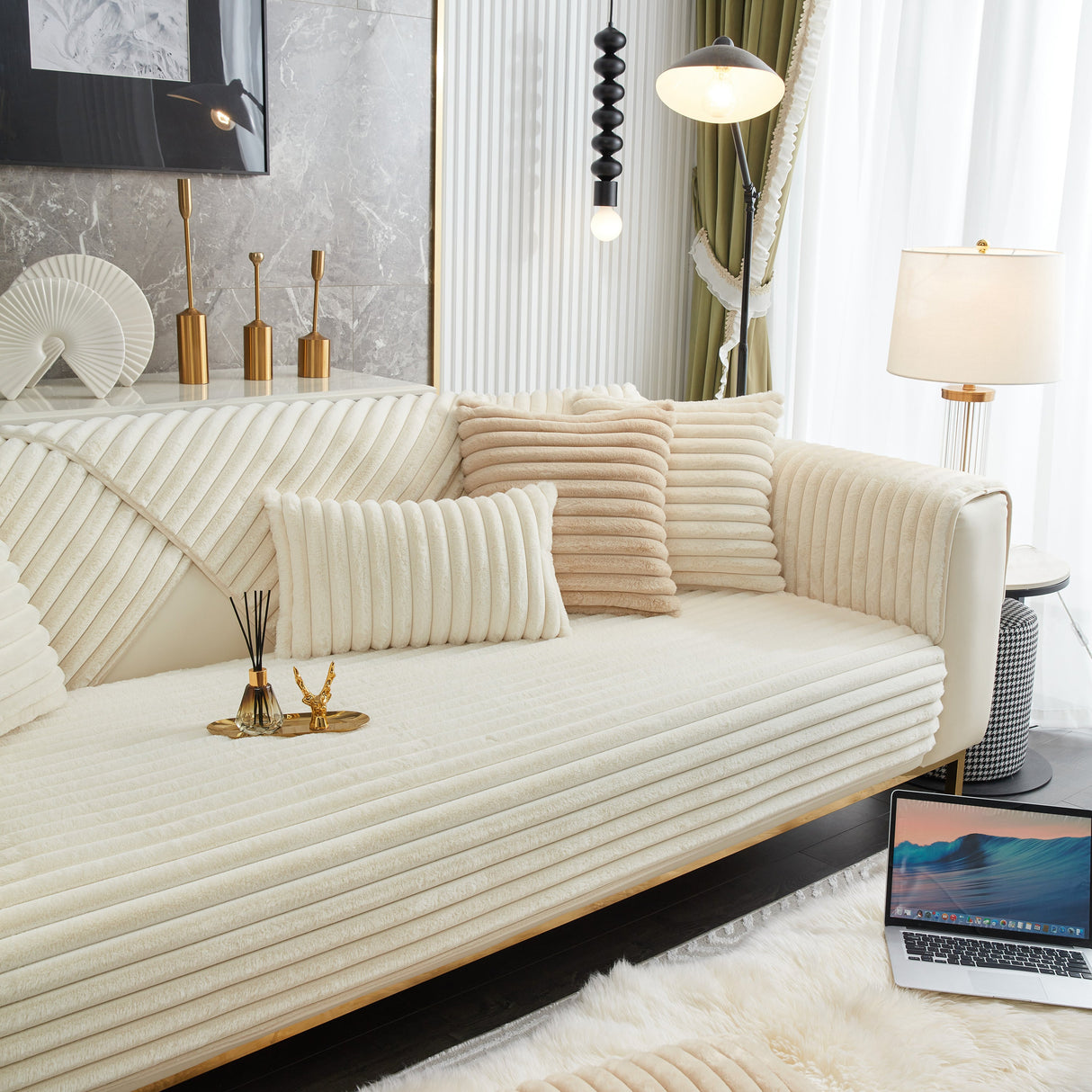 Winter Thickened Rabbit Plush Non-slip Sofa Cushion