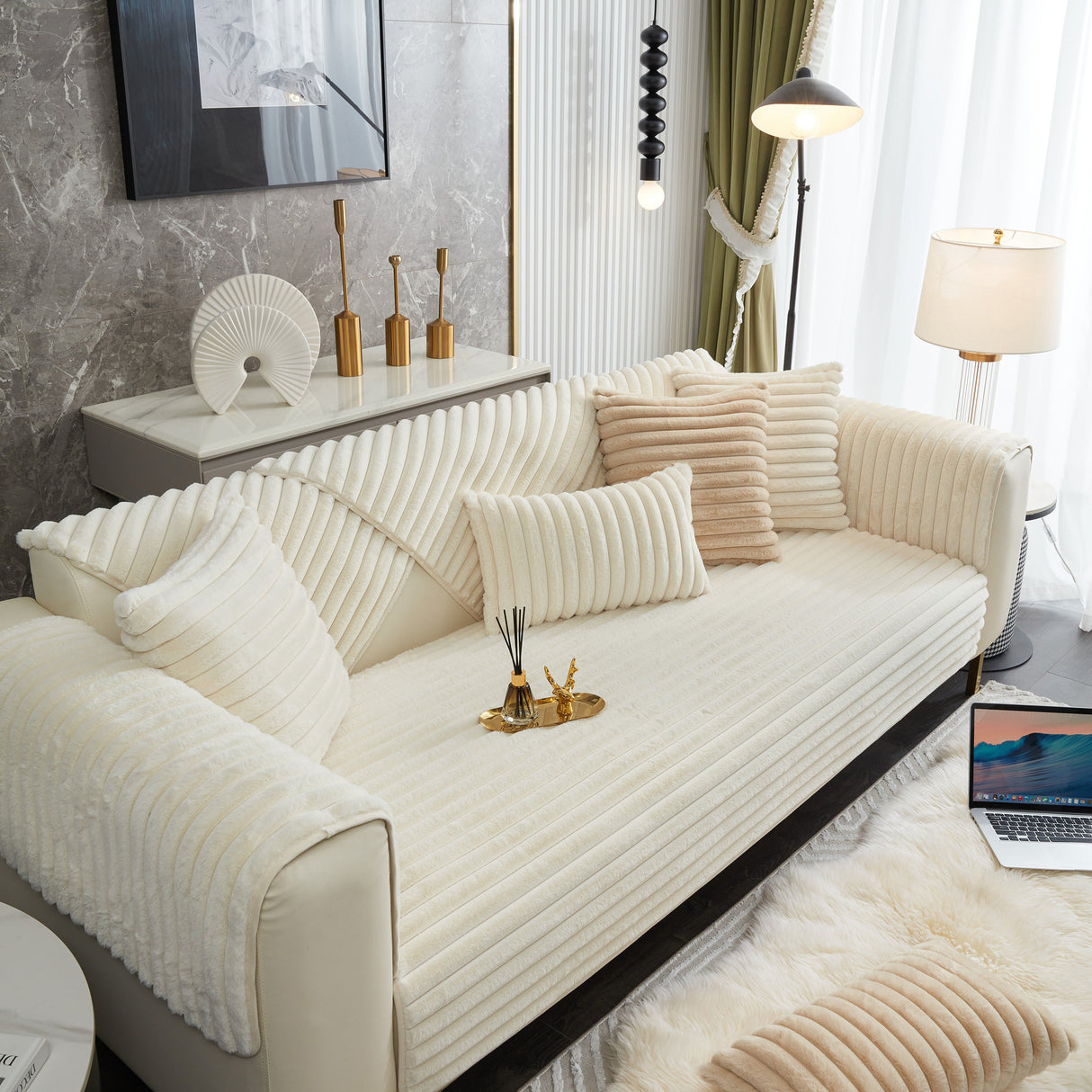 Winter Thickened Rabbit Plush Non-slip Sofa Cushion