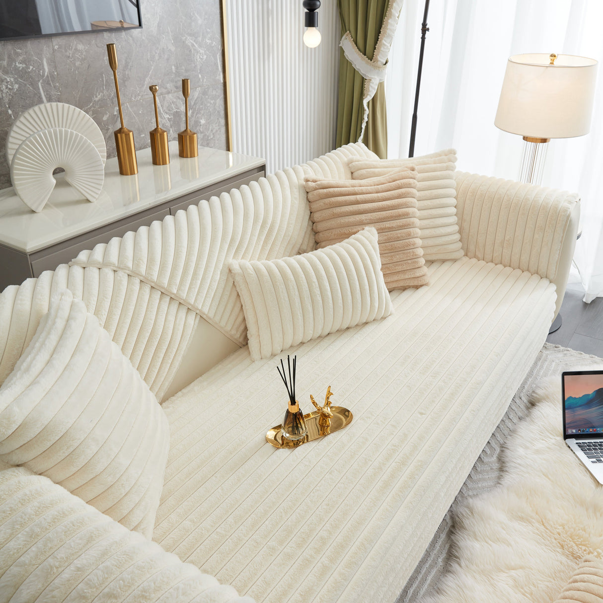 Winter Thickened Rabbit Plush Non-slip Sofa Cushion