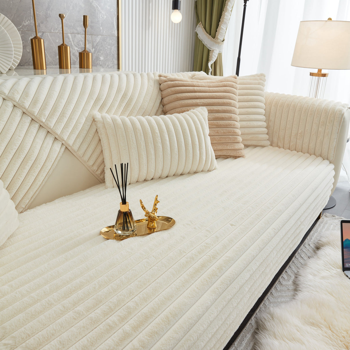 Winter Thickened Rabbit Plush Non-slip Sofa Cushion