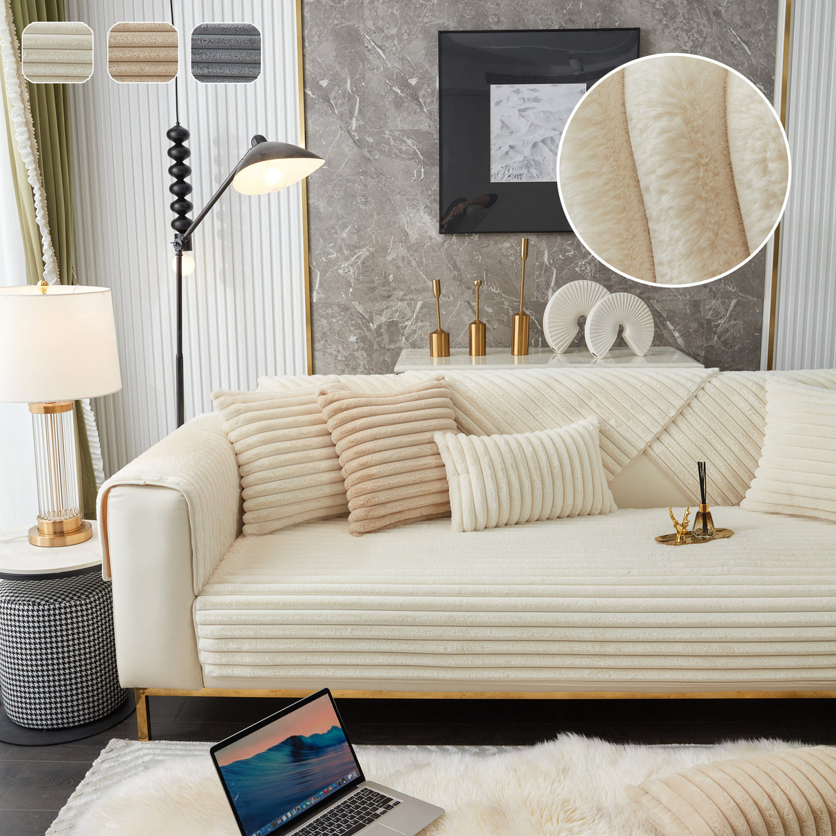 Winter Thickened Rabbit Plush Non-slip Sofa Cushion