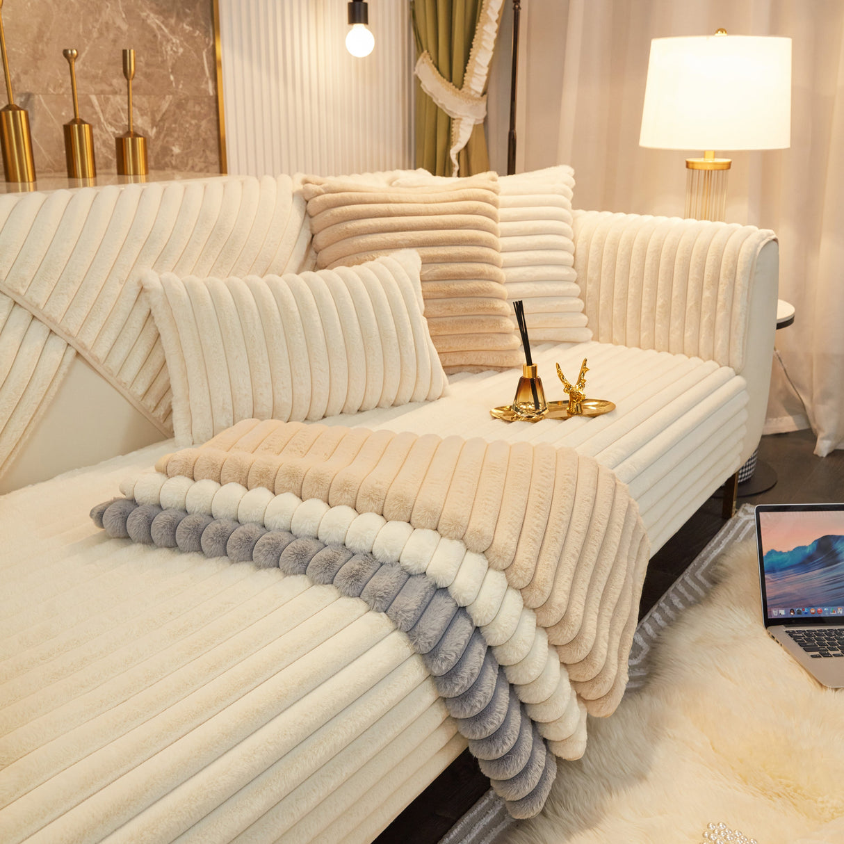 Winter Thickened Rabbit Plush Non-slip Sofa Cushion