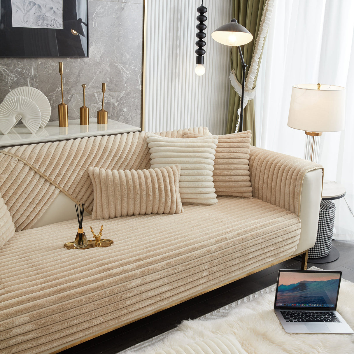 Winter Thickened Rabbit Plush Non-slip Sofa Cushion