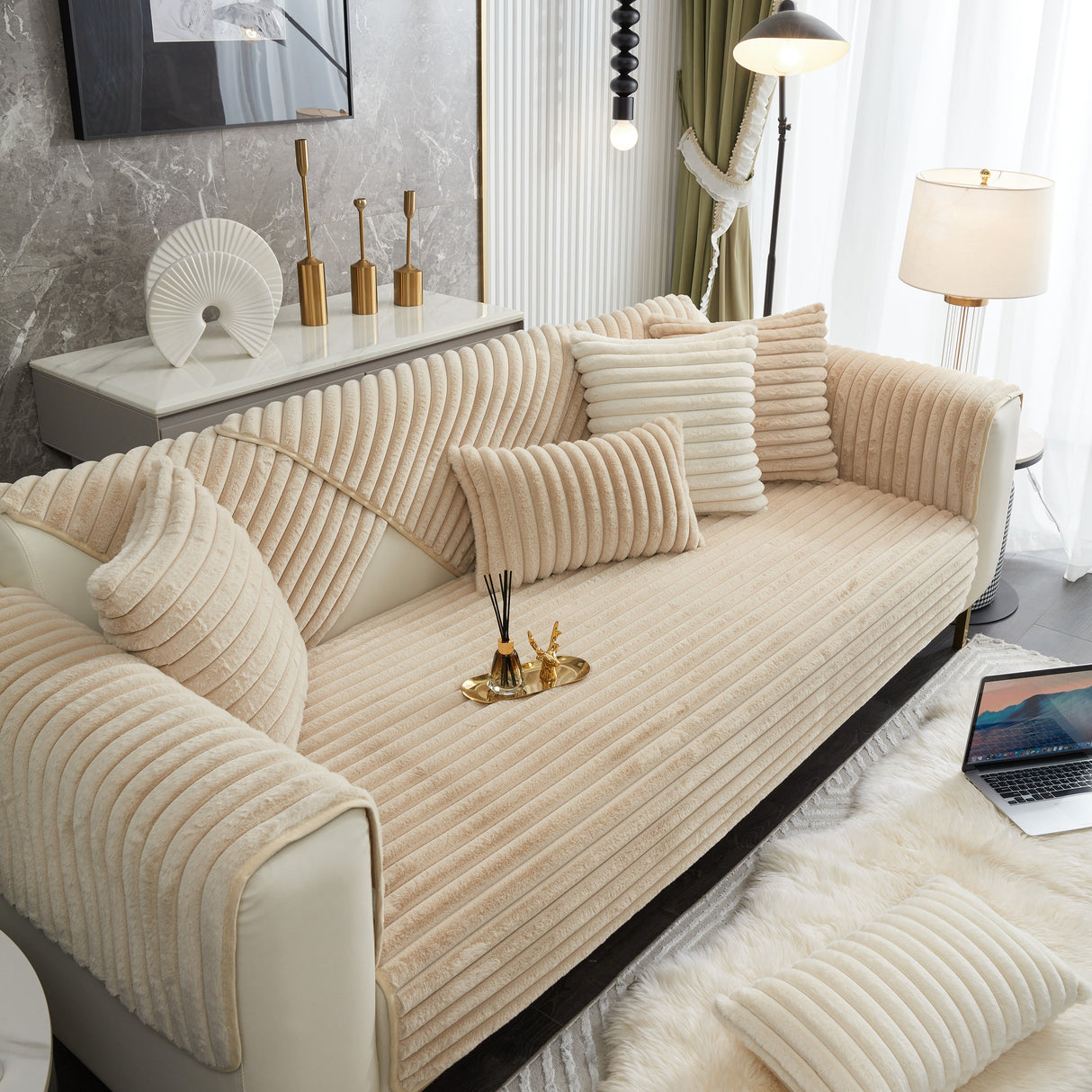 Winter Thickened Rabbit Plush Non-slip Sofa Cushion