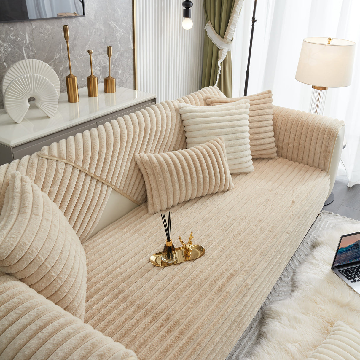 Winter Thickened Rabbit Plush Non-slip Sofa Cushion