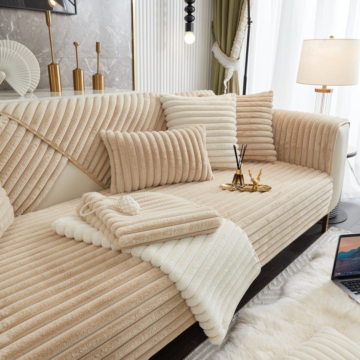 Winter Thickened Rabbit Plush Non-slip Sofa Cushion